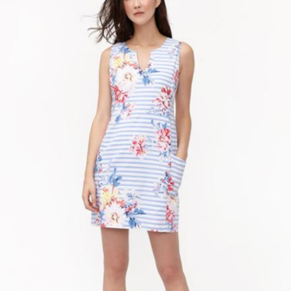 Joules Elayna Blue Striped Floral Cotton Blend Shift Dress 12